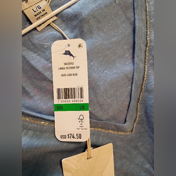 Tommy Bahama Linen Cabo Blue Beaded V Neck Top MSRP $75 - Picture 4 of 5